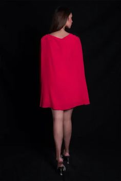 Shop for Seesa Red Crepe Short Cape Dress for Women Online at Aza Fashions Red Cape Evening Dress, Red Party Dress With Cape Sleeves, Red Cape Dress For Party, Red Cape, Cape Sleeves, Cape Dress, Dress Red, Dress For Women, Aza Fashion