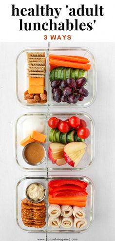 the healthy lunch box is packed with fruits, vegetables and crackers to make it easier for