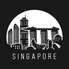 the singapore skyline in black and white, with an image of a man riding a skateboard