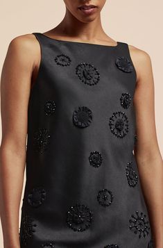 Beaded Shift Dress - Black – Rebecca Taylor Bead Dress Design, Embroidery And Beading, Beaded Dress Designs, Modern Embroidery Fashion, Embroidery Designs With Beads, Embroidery Designs For Dress, Bead Clothes, Black On Black Embroidery, Shift Dress Formal