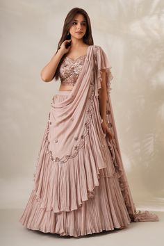 Buy Beige Georgette Embroidery Stone Sweetheart Neck Draped Lehenga And Blouse Set For Women by Chaashni by Maansi and Ketan Online at Aza Fashions. Different Types Of Lehenga Pattern, Western Choli Design, Cutdana Work Embroidery Blouse, Georgette Lehenga Designs, New Design Lehenga, Lenga Design, Stylish Lehenga Designs, Blouse Design For Lehenga, Trendy Lehenga Designs