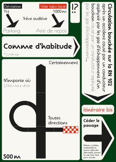 a green and white poster with some information on it's back side, including directions to different locations