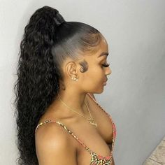 Ponytail With Clip, Water Wave Ponytail, Wave Ponytail, Hair Edges, High Ponytail Hairstyles, Birthday Hairstyles