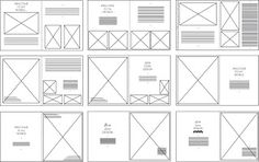 the layouts for an article in a book, with lines and shapes on them