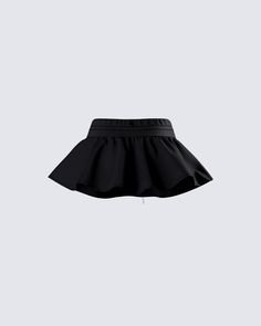 Add a little flare to your day with this black flounce mini skirt ✨ With an elastic waistband, a contrast waistband drawcord, and a flounce circle hem - this skirt is the perfect piece to elevate your everyday look 😍 Chic Black Voluminous Mini Skirt, Chic Voluminous Black Mini Skirt, Black Voluminous Flared Mini Skirt, Black Voluminous Mini Skirt, Black Mini Skort With Gathered Skirt, Black Ruffle Hem Mini Skirt, Black Gathered Mini Skirt, Black Stretch Tiered Skort, Voluminous Flared Mini Skirt With Elastic Waistband