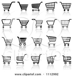 black shopping carts icons set on white background