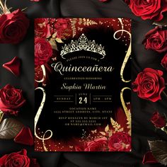 a black and gold quinceauera birthday party with red roses