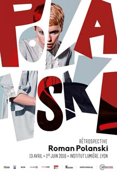 an advertisement for the paris fashion week in red, white and black with images of women's faces