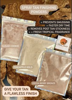SunCoast Tanning Powder is a light weight shimmer powder that sets and dries your sunless tan fast, preventing color-transfer, and eliminating post-tan stickiness.  Apply to your clients for a faster setting spray tan and a luxurious finishing touch! Our tan setting powder dries and sets translucent with no white residue. All you see on is a gorgeous shimmer. It's perfect for every skin type and tone. SCENTS + SHIMMER INFO: 🥥Coco-Berry: Bronze shimmer with a strawberry coconut scent 🍍Pineapple Gold: Gold shimmer with pineapple scent. 🍪Sugar Cookie: Rose Gold Shimmer with sugar cookie scent  SALON APPLICATION: Use a large make-up brush to apply. Dip your brush into the finishing powder and hold it in front of the air hose from your spray tan machine, blowing the powder onto your client i Tanning Ideas, Mobile Spray Tanning Business, Skin Esthetics, Spray Tan Room, Diy Tanning, Tanning Supplies, Tanning Business, Tan Tips, Spray Tan Tips
