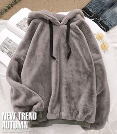 Autumn Winter Coats Solid Sweet Hooded Women Harajuku Loose Casual Warm Hoodies Ladies Fleece Flannel Pullover Female Sweatshirt Warm Winter Fashion, Warm Hoodies, Easy Clothing, Zippered Cardigan, Winter Mode, Winter Jacket Men, Loose Outfit, Warm Jacket, Solid Clothes