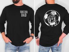 Customize this soccer shirt to meet your needs! Choose from short sleeve, long sleeve, hoodies, and crewneck sweatshirts and add your mascot/team, name, and number! Other color options and styles are available. If you don't see what you're looking for send us a message! The shirts are a UNISEX retail fit - they are more of a relaxed fit and may run a little large on women and those with a smaller frame . Make sure to see the size and fit charts (last images) to confirm the best fit for you. We r Son Soccer, Soccer Dad Shirt, Soccer Sweatshirt, Soccer Hoodies, Soccer Mom Shirt, Soccer Shirt, Soccer Mom, Soccer Shirts, Team Name