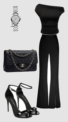 #blactop #blacktrousers #chanelbag #chanel #blackbag #watches #luxuryoutfit #elegantstyle #fashion #outfit #style #dolcegabanna #dolcegabannaheels #fashion Chanel Bag, Chanel, Trousers, Black