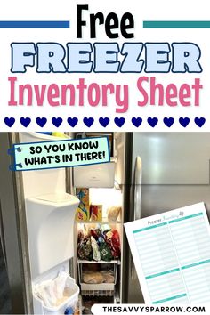 the freezer inventory sheet is in front of an open refrigerator with it's door open