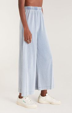 Say hello to the coziest pants ever! These wide leg pants feature high waist, elastic waistband made with a soft jersey fabric that is lightweight + breathable. Pair this with your favorite sandal or sneaker for a chic look. Fit: True to size Fabric: 100% cotton Wide Leg Denim Loungewear Pants, Medium Wash Wide-leg Relaxed Fit Pants, Light Wash Relaxed Fit Wide-leg Pants, Retro Washed Blue Relaxed Fit Bottoms, Non-stretch Denim Blue Wide Leg Pants, Closet Revamp, Cozy Pants, Cropped Flare Pants, Thrift Inspo