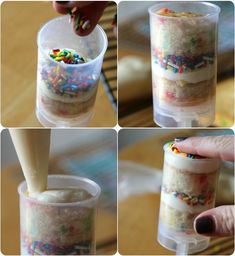 the process of making a cup filled with sprinkles