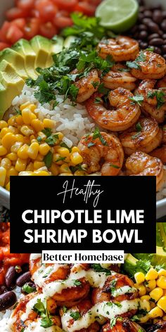 a bowl filled with shrimp, corn and rice