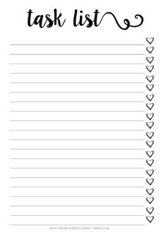 a printable task list with hearts and the words'task list'on it