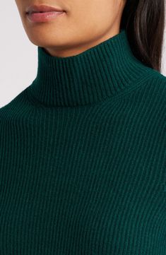 A mock neck tops this boxy sweater with chunky ribbing and directional details. Mock neck Long sleeves 58% polyester, 27% acrylic, 15% nylon Machine wash, dry flat Imported Rib Sweater, Mock Neck Top, Pine Forest, Mock Turtleneck, Green Sweater, Ribbed Sweater, Anne Klein, Mock Neck