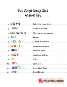 the song emoj quiz answer key is shown in this graphic above it's image