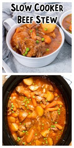 slow cooker beef stew with carrots, potatoes and peas