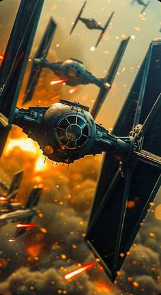 a star wars scene with fighter jets flying in the sky