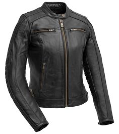 PRICES MAY VARY. Functionality: Adjustable, Enhanced flexibility, Zippered sleeves with gusset Pocket Details: Two zippered vented chest pockets, Two lower zippered pockets, Two conceal carry pockets with bullet snaps and tapered holsters Style Features: Biker style w The Jada is a true motorcyclist's leather jacket, crafted from soft perforated naked cowhide. The perforations or small holes in the leather allow for increased airflow and ventilation. This improved breathability helps to regulate body temperature Fitted Biker Jacket With Ykk Zipper For Motorcycling, Fitted Biker Jacket With Pockets For Motorcycling, Fitted Moto Biker Jacket With Pockets, Fitted Leather Jacket With Pockets For Motorcycling, Urban Leather Motorcycle Jacket With Zipper Closure, Black Leather Biker Jacket With Rivets, Levi's Leather Biker Jacket With Zipper Closure, Black Leather Motorcycle Jacket With Zipper Closure, Motorcycle Leather Jacket