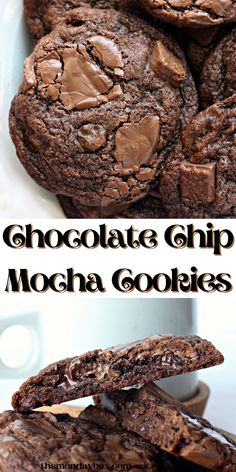 Chocolate cookies with chunks of melted chocolate on top. Chocolate And Coffee, Sweet Temptation, Mocha Chocolate, Coffee Cookies, Chocolate Cookie Recipes, Chocolate Chunk