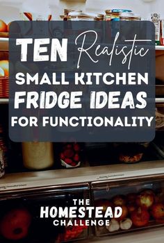 an open refrigerator filled with food and the words ten real - life small kitchen fridge ideas for functionality