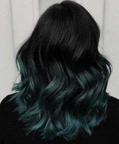 Green Balayage Short Hair, Green Hair Highlights For Black Hair, Black Hair With Dark Green Highlights, Black With Color Underneath Hair, Ashy Green Hair, Dark Green Balayage, Dark Teal Hair Ombre, Emerald Green Hair Balayage, Dark Green Ombre Hair