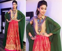 Shilpa Shetty Manish Malhotra Outfit | #Bollywood #Western #Styles #Celebs Lehenga Ideas, Desi Dress, Indian Skirt, Indian Designer Suits, Shilpa Shetty, Indian Party Wear, Indian Wedding Outfits, Indian Designer Outfits