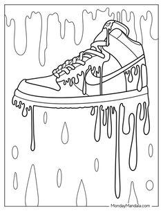 a sneaker with drips on it coloring page