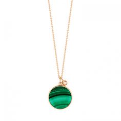 NECKLACE - Ever malachite disc on chain | Ginette NY Luxury Green Chain Jewelry, Modern Green Necklace With Polished Finish, Modern Green Malachite Jewelry, Green Luxury Jewelry With Adjustable Chain, Luxury Green Jewelry With Adjustable Chain, Modern Round Cable Chain Necklace, Modern Round Natural Stone Necklaces, Modern Green Pendant Jewelry, Green Round Chain Necklace