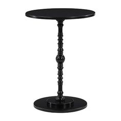 a small black table with a round base