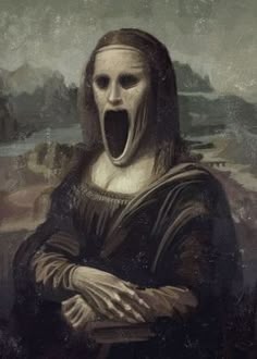 a painting of a woman with her mouth open and the scream on it's face