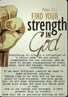 a poster with the words find your strength in god and an image of a fist