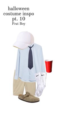 a man in blue shirt and tie with hat, pants and red cup on white background