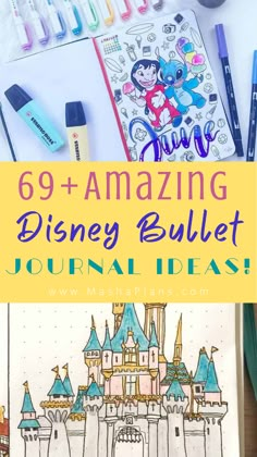 the disney castle coloring book with markers, pens and markers on it is featured in this post