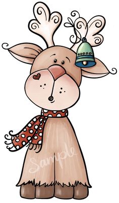 a drawing of a reindeer with a bell on its head