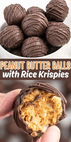 peanut butter balls with rice krispies in a bowl