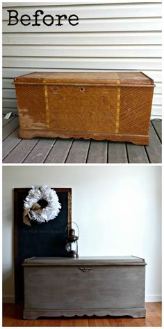 the before and after of an old trunk