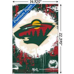 the minnesota wild logo is shown on a green and red background with grungy paint