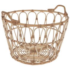 a wicker basket is shown on a white background