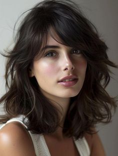 Medium Length Hair With Volume, Chunky Layers Medium Length Hair, Textured Layers Medium Hair, Medium Length Layered Hair, Straight And Wavy Hair, Medium Length Wavy Hair, Bangs Side, Straight Layered Hair, Mosaic Portrait