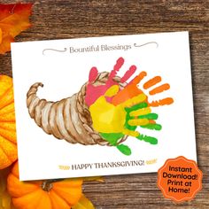 a thanksgiving card with hand prints on it