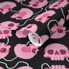 pink skulls on black background wallpaper