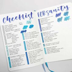 an open planner with the words checklist for beauty written in blue ink on it