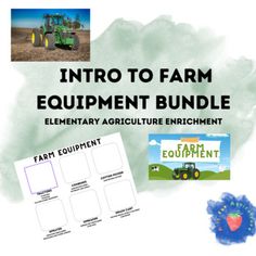 the farm equipment bundle includes an image of a tractor and two pictures with text that reads,