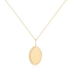 Oval disc pendant necklace Metal: 14K Yellow Gold  Dimension: 11.5mm Chain: 16inches + 2inches extension. All of our jewelry will arrive in custom packaging ready for gift giving.  SATISFACTION GUARANTEED All pieces are carefully examined prior to delivery. If item is damaged upon delivery, we will offer full refund. Please first message us regarding your return within 24hrs. Please do send the item back in original packaging. We offer 30 days return policy.  FOLLOW US ON: Instagram: @roseandchoc Facebook: /Roseandchoc Pinterest: @Roseandchoc Antique Gold Brass Oval Pendant Jewelry, Gold Tarnish-resistant Oval Pendant Necklace, Elegant Brass Oval Pendant Locket Necklace, 14k Gold-filled Yellow Gold Oval Pendant Jewelry, Spiritual Gold-plated Oval Pendant Jewelry, Jewellery Showroom, Oval Necklace, Disc Pendant, Colored Gems