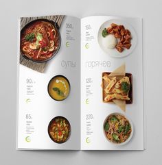 an open book with pictures of food on the cover and in it's pages