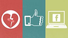 three different types of social media logos with thumbs up and thumb down on laptops